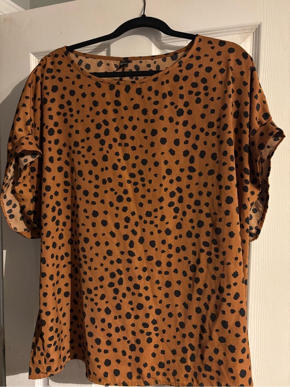 SHEIN Brown Polka Cheetah Short Sleeve Blouse